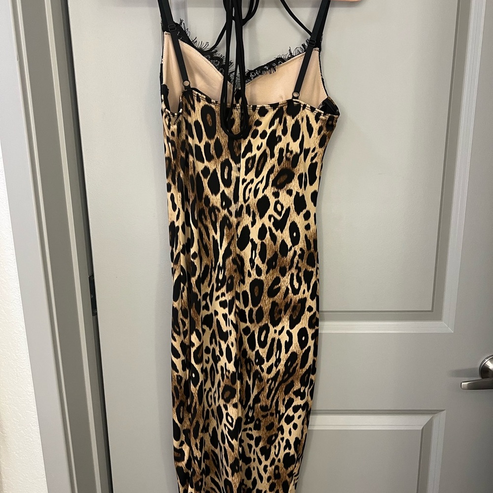Sexy satin lace bra corset black lace leopard midi bodycon dress - Picture 9 of 11